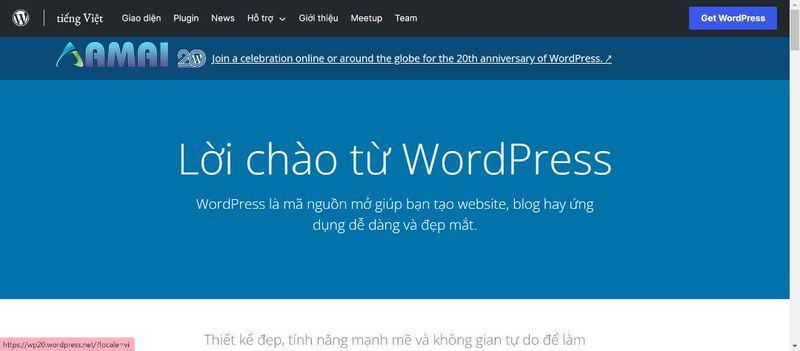 Giao diện chính của trang wordpress