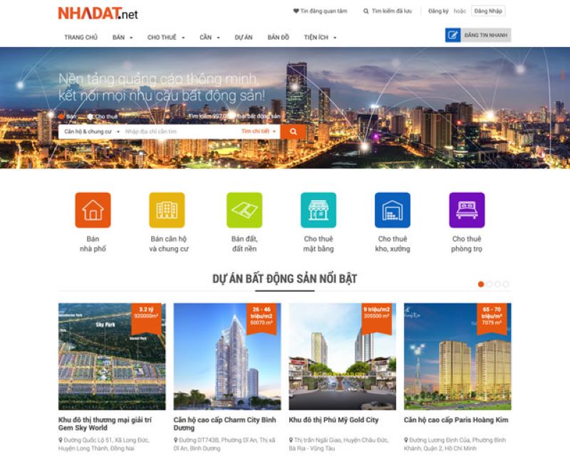 Giao diện thiết kế của Nhadat.net