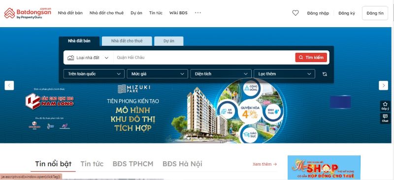 Mẫu thiết kế website bất động sản của Batdongsan.com.vn
