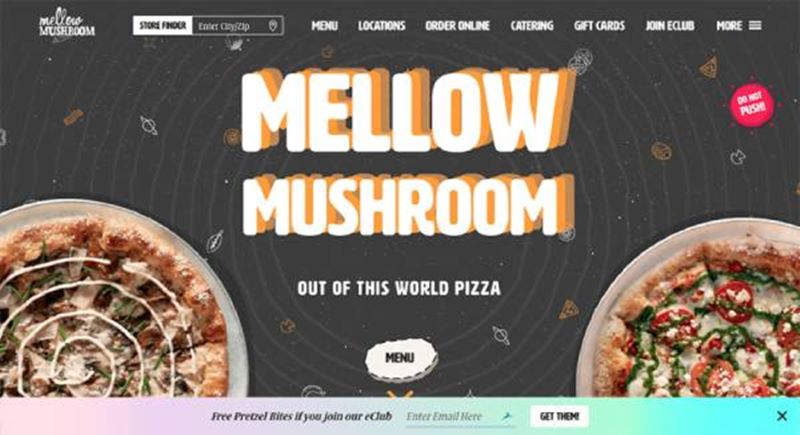 Website nhà hàng Mellow Mushroom màu sắc bắt mắt