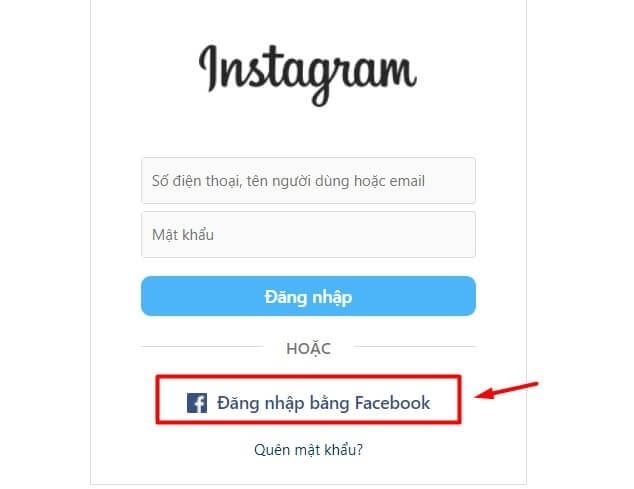 Ấn chọn vào “Đăng nhập bằng Faccebok” - Cách đăng nhập Instagram bằng Facebook 