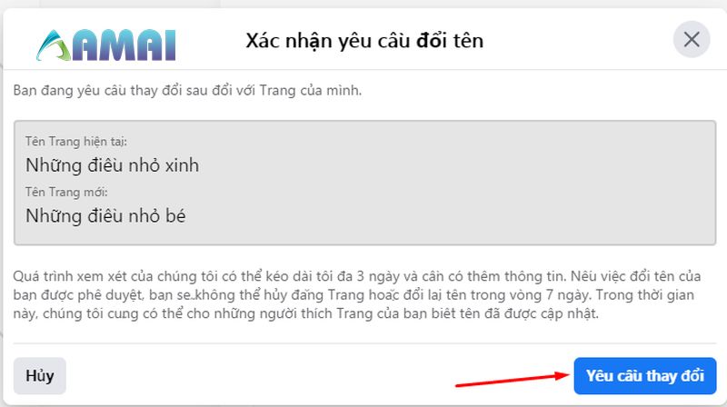Chọn yêu cầu thay đổi để hoàn tất