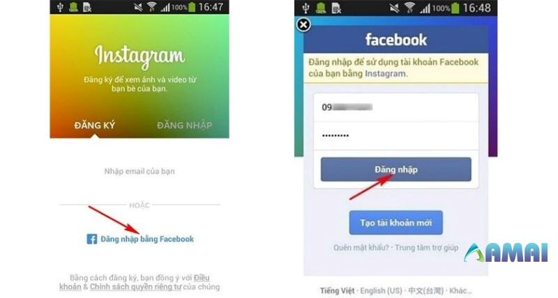 Bạn chọn “Đăng nhập bằng Facebook” - Lập Instagram bằng Facebook