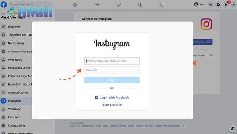 Nhập tài khoản và mật khẩu Instagram mà bạn muốn liên kết 