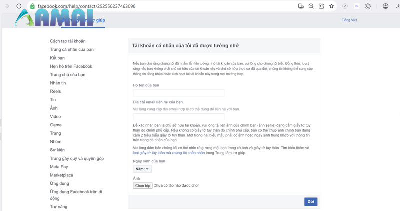 Cách sử dụng link 098 để kháng nghị tài khoản Facebook bị tưởng nhớ nhầm