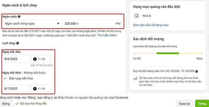 Chọn ngân sách và lịch chạy cho quảng cáo của bạn