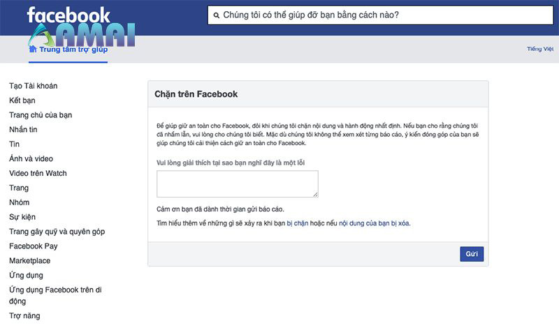 Đường link kháng cáo dùng để thực hiện cách mở khóa spam Facebook