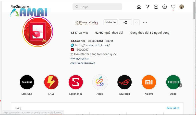 Cách lấy link instagram của mình và người khác trên máy tính