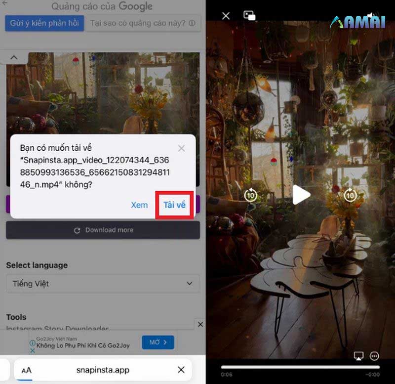 Xác nhận tải video Instagram Reels và chọn Tải về