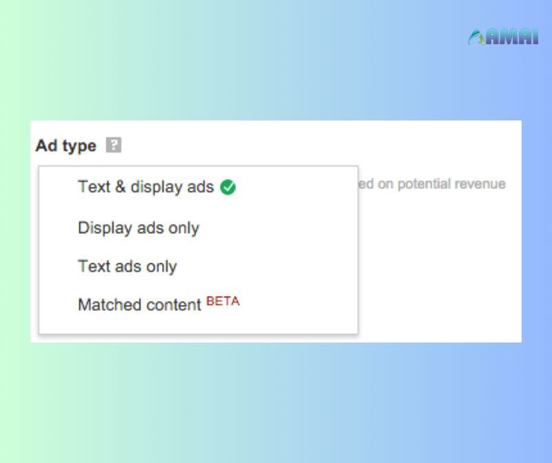 Cách đặt quảng cáo Google AdSense - Chọn ad type