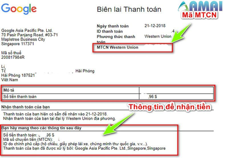 Cách nhận tiền từ Google Adsense bằng Western Union: Điền thông tin 
