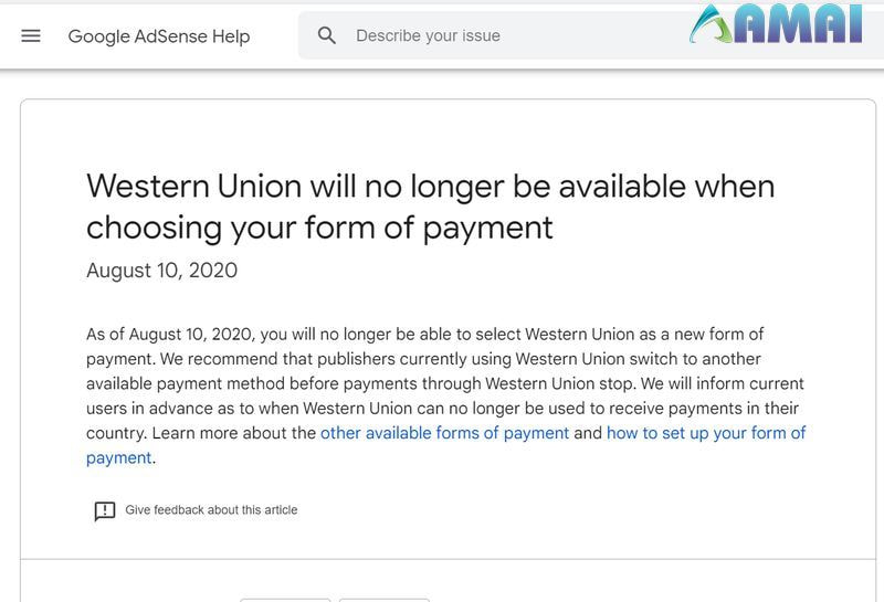 Cách nhận tiền từ Google Adsense bằng Western Union còn khả dụng không?
