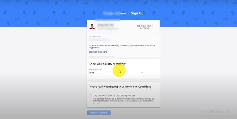Lựa chọn quốc gia rồi đọc điều khoản của Google Adsense - Kiếm tiền từ Google Adsense