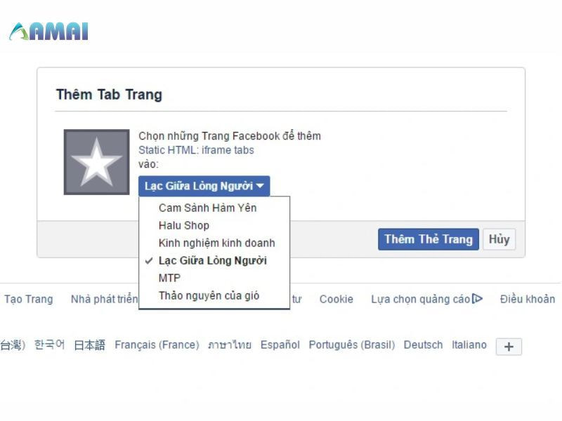 Chọn trang Fanpage Facebook muốn thiết kế Landing Page 