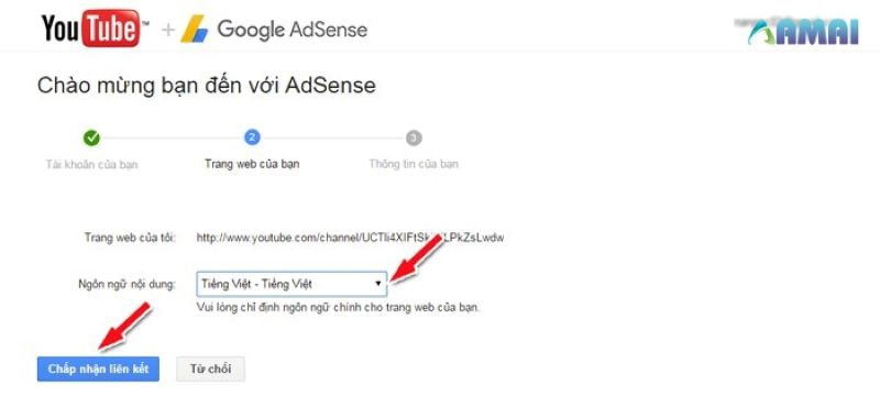 Lựa chọn ngôn ngữ “Tiếng Việt”- Cách kiếm tiền với Youtube Adsense 
